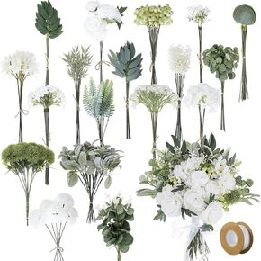 160 Pcs 14 Inch Artificial Greenery Stems Box Set with 18 Kinds of Mixed DIY Faux Greenery Picks Bulk Eucalyptus Bouquet Fake Plant Stems for Wedding Vase Table Centerpieces Floral Arrangement