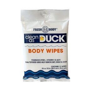 Fresh Body FB Clean As Duck Body Wipes (1 Pack, 12 Wipes) - Textured Shower Wipes with Vitamin E & Aloe - No Added Fragrance, Alcohol, Sulfates or Parabens