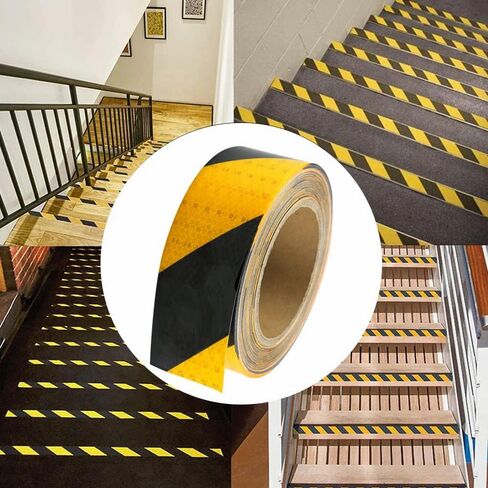 Black Yellow Caution Reflective Tape 2 Inx 82 Feet Reflective Tape Outdoor Safety Floor Tape Hazard Driveway Reflectors for Vehicles, Trailers, Boats, Signs(Black and Yellow) in Saudi Arabia