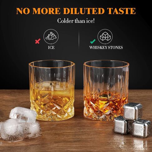Whiskey Stones Gift Set Anniversary Gi fts for Husband | Him | Men, Husband Birthday | Wedding Anniversary | Valentine's Day Gift, 8 Stainless Steel Whiskey Stones & 2 Whiskey Glasses(11oz) in Saudi Arabia