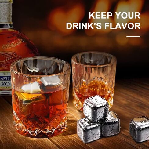 Whiskey Stones Gift Set Anniversary Gi fts for Husband | Him | Men, Husband Birthday | Wedding Anniversary | Valentine's Day Gift, 8 Stainless Steel Whiskey Stones & 2 Whiskey Glasses(11oz) in Saudi Arabia