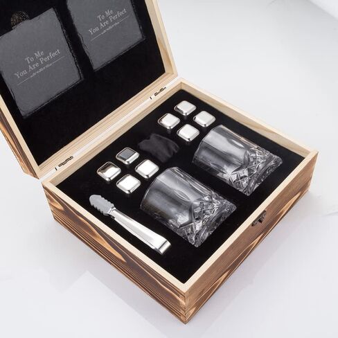 Whiskey Stones Gift Set Anniversary Gi fts for Husband | Him | Men, Husband Birthday | Wedding Anniversary | Valentine's Day Gift, 8 Stainless Steel Whiskey Stones & 2 Whiskey Glasses(11oz) in Saudi Arabia