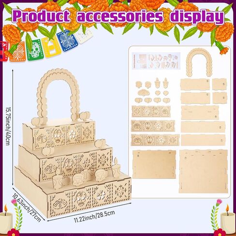 Dia De Los Muertos Altar Ofrenda, Wooden Sugar Skull and Candle Papel Picado Day of The Dead Supplies with Photo Frame for Dia De Los Muertos Decor and Indian Diwali Decoration(Arch Style) in Saudi Arabia