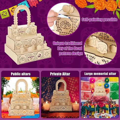 Dia De Los Muertos Altar Ofrenda, Wooden Sugar Skull and Candle Papel Picado Day of The Dead Supplies with Photo Frame for Dia De Los Muertos Decor and Indian Diwali Decoration(Arch Style) in Saudi Arabia