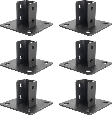 6 Pcs Post Base Channel 4 Hole for 1-5/8" Single Strut Channe,Heavy Duty Black Powder-Coated Floor Mounting System - Corner Orientation - 5.1" x 5.1" Square Base (6) in Saudi Arabia