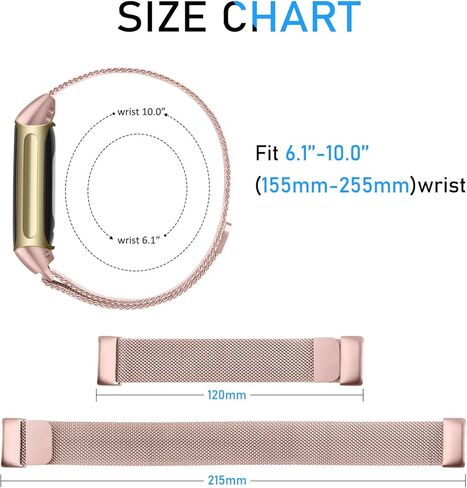سوار معدني لساعة Fitbit Charge 5 للنساء والرجال، سوار معصم مغناطيسي من الفولاذ المقاوم للصدأ وسوار شبكي بديل لساعة Fitbit Charge 5 in Kuwait