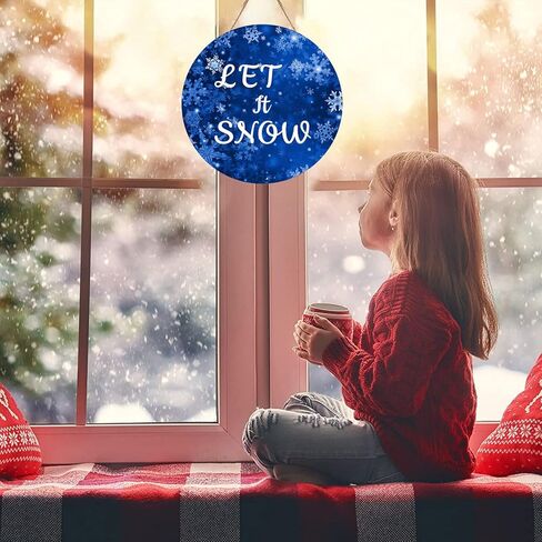 aowotu سنو خشبية معلقة علامة الشتاء باب الديكور إكليل ترحيب علامة الأزرق الأبيض ندفة الثلج باب إكليل مع التوت القوس للمنزل داخلي في الهواء الطلق مزرعة جدار نافذة متجر الديكور 12 × 12 بوصة in Kuwait