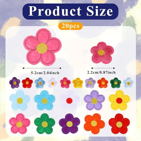 20 Pcs Flower Iron on Patches,Flower Patches for Clothes Cute Colorful Embroidered Sew on Flower Applique Embroidery Patch for Clothing Repair and Decoration DIY Craft (10 Colors) in Kuwait