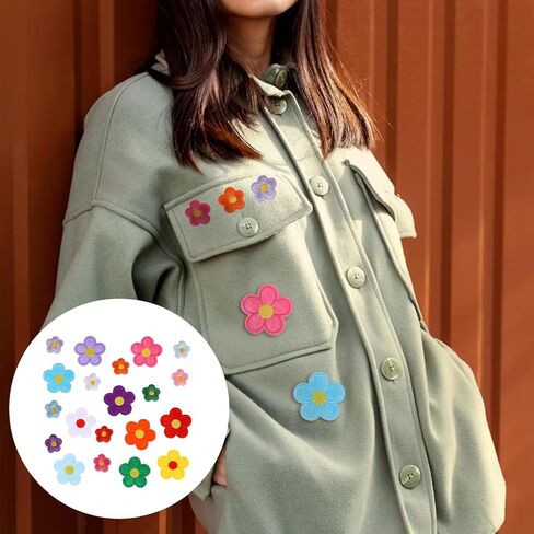 20 Pcs Flower Iron on Patches,Flower Patches for Clothes Cute Colorful Embroidered Sew on Flower Applique Embroidery Patch for Clothing Repair and Decoration DIY Craft (10 Colors) in Kuwait
