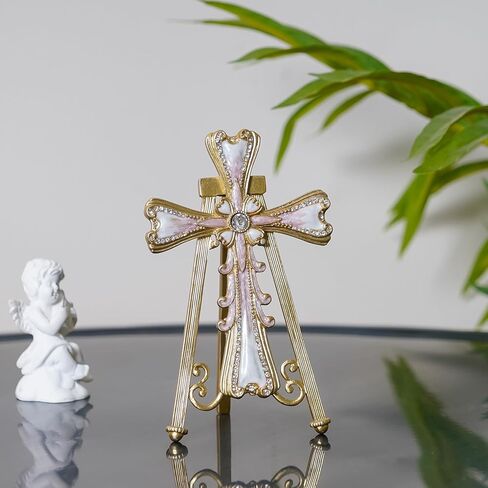 NIKKY HOME واقفًا على شكل صليب يسوع - مصنوع يدويًا من المعدن الذهبي العتيق الفن الروحي الكاثوليكي للكنيسة مذبح عيد الفصح - هدية لحدث المعمودية الدينية in Kuwait