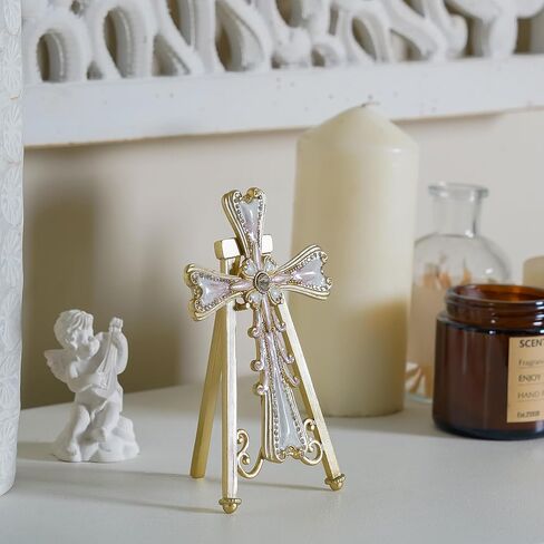 NIKKY HOME واقفًا على شكل صليب يسوع - مصنوع يدويًا من المعدن الذهبي العتيق الفن الروحي الكاثوليكي للكنيسة مذبح عيد الفصح - هدية لحدث المعمودية الدينية in Kuwait