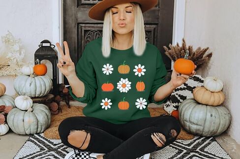 MOUSYA المرأة الخريف اليقطين بلوزات اليقطين عاشق البلوز الخريف الأزهار طويلة الأكمام المحملة الشكر الخريف خفيفة الوزن in Kuwait