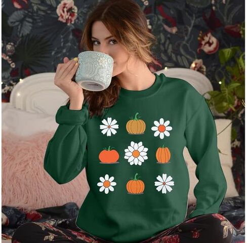 MOUSYA المرأة الخريف اليقطين بلوزات اليقطين عاشق البلوز الخريف الأزهار طويلة الأكمام المحملة الشكر الخريف خفيفة الوزن in Kuwait