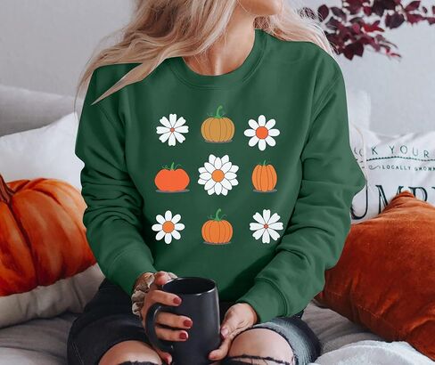 MOUSYA المرأة الخريف اليقطين بلوزات اليقطين عاشق البلوز الخريف الأزهار طويلة الأكمام المحملة الشكر الخريف خفيفة الوزن in Kuwait