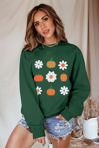 MOUSYA المرأة الخريف اليقطين بلوزات اليقطين عاشق البلوز الخريف الأزهار طويلة الأكمام المحملة الشكر الخريف خفيفة الوزن in Kuwait