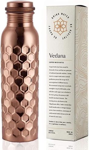 VEDANA Premium Honeycomb Ayurvedic Pure Copper Water Bottle | Leak Proof 1 Liter Copper Vessel for Drinking Water | Great Water Bottle for Sports, Yoga & Everyday Use in Saudi Arabia