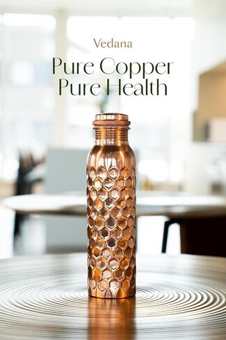 VEDANA Premium Honeycomb Ayurvedic Pure Copper Water Bottle | Leak Proof 1 Liter Copper Vessel for Drinking Water | Great Water Bottle for Sports, Yoga & Everyday Use in Saudi Arabia