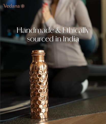VEDANA Premium Honeycomb Ayurvedic Pure Copper Water Bottle | Leak Proof 1 Liter Copper Vessel for Drinking Water | Great Water Bottle for Sports, Yoga & Everyday Use in Saudi Arabia