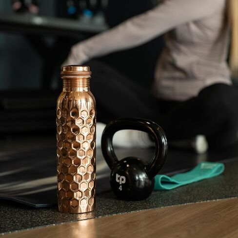 VEDANA Premium Honeycomb Ayurvedic Pure Copper Water Bottle | Leak Proof 1 Liter Copper Vessel for Drinking Water | Great Water Bottle for Sports, Yoga & Everyday Use in Saudi Arabia
