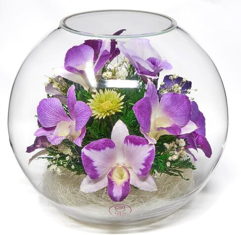 Premium Fresh Cut Preserved Orchid Bouquet in a Sealed Glass Vase | Long Lasting Bouquet Orchids Stays Fresh for 5+ Years | No Water Needed | Allergy Free | Unique Orchid Gifts for Women in Saudi Arabia