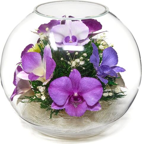 Premium Fresh Cut Preserved Orchid Bouquet in a Sealed Glass Vase | Long Lasting Bouquet Orchids Stays Fresh for 5+ Years | No Water Needed | Allergy Free | Unique Orchid Gifts for Women in Saudi Arabia