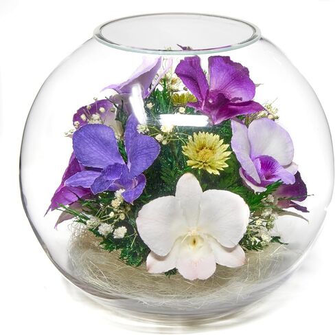 Premium Fresh Cut Preserved Orchid Bouquet in a Sealed Glass Vase | Long Lasting Bouquet Orchids Stays Fresh for 5+ Years | No Water Needed | Allergy Free | Unique Orchid Gifts for Women in Saudi Arabia