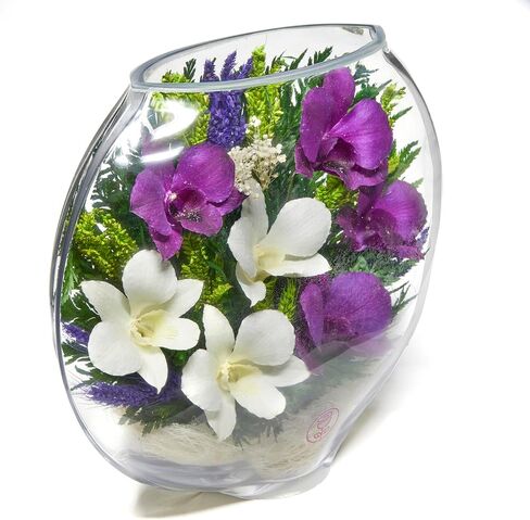 Premium Fresh Cut Preserved Orchid Bouquet in a Sealed Glass Vase | Long Lasting Bouquet Orchids Stays Fresh for 5+ Years | No Water Needed | Allergy Free | Unique Orchid Gifts for Women in Saudi Arabia