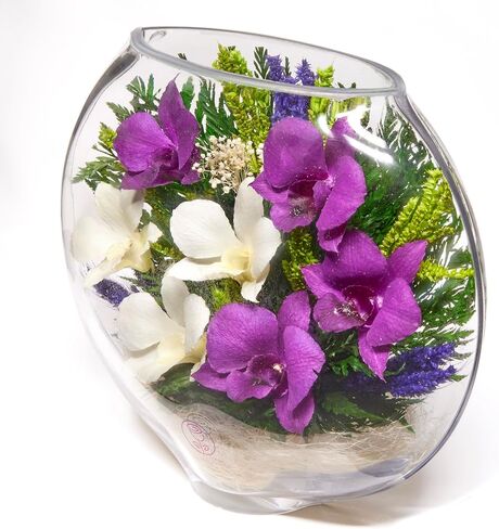 Premium Fresh Cut Preserved Orchid Bouquet in a Sealed Glass Vase | Long Lasting Bouquet Orchids Stays Fresh for 5+ Years | No Water Needed | Allergy Free | Unique Orchid Gifts for Women in Saudi Arabia