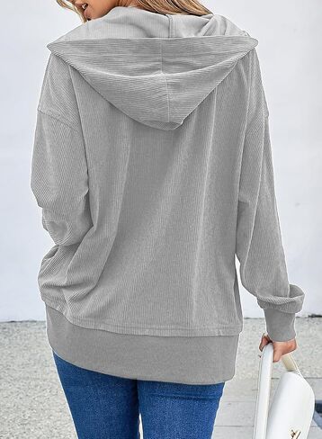 EVALESS Womens Oversized Sweatshirts Hoodies Casual Button Up V Neck Long Sleeve Shirts Pullover Loose Fall Clothes Outfits in Saudi Arabia