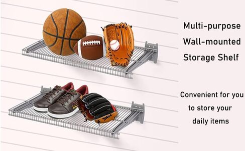 baoz 2pcs المرآب جدار الجرف عدة slatwall رفوف تخزين الرف الثقيلة معدن الكربون الصلب العائمة الجرف شنت رفوف التهوية للمرآب slatwall رف المرآب جدار رفوف (12x24in) in Kuwait