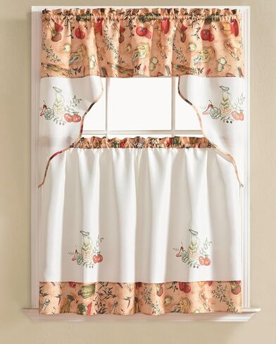 RT Designers Collection Lemon Urban Embroidered Tier & Valance Kitchen Curtain Set in Saudi Arabia