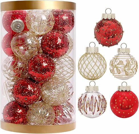 مجموعة زينة عيد الميلاد مقاس 2.36 بوصة/60 مم، مجموعة زينة شجرة عيد الميلاد مقاومة للكسر، 25 قطعة، كرات بلاستيكية معلقة لعيد الميلاد للمنزل، والعطلات، والزفاف، وديكورات معلقة لعيد الميلاد (ذهب أحمر) in Kuwait