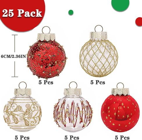 مجموعة زينة عيد الميلاد مقاس 2.36 بوصة/60 مم، مجموعة زينة شجرة عيد الميلاد مقاومة للكسر، 25 قطعة، كرات بلاستيكية معلقة لعيد الميلاد للمنزل، والعطلات، والزفاف، وديكورات معلقة لعيد الميلاد (ذهب أحمر) in Kuwait