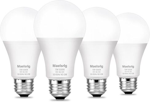 لمبة إضاءة LED 12 فولت، ما يعادل 100 وات، ضوء النهار الأبيض 5000 ك، 13 وات 1200 لومن، 12 فولت تيار متردد/تيار مستمر، قاعدة E26 غير قابلة للتعتيم، مصابيح كهربائية منخفضة الجهد للقوارب، عربة سكن متنقلة، سقيفة، كابينة خارج الشبكة، والطاقة الشمسية، 4 عبوات in Kuwait