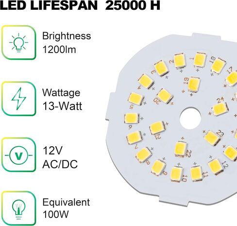 لمبة إضاءة LED 12 فولت، ما يعادل 100 وات، ضوء النهار الأبيض 5000 ك، 13 وات 1200 لومن، 12 فولت تيار متردد/تيار مستمر، قاعدة E26 غير قابلة للتعتيم، مصابيح كهربائية منخفضة الجهد للقوارب، عربة سكن متنقلة، سقيفة، كابينة خارج الشبكة، والطاقة الشمسية، 4 عبوات in Kuwait