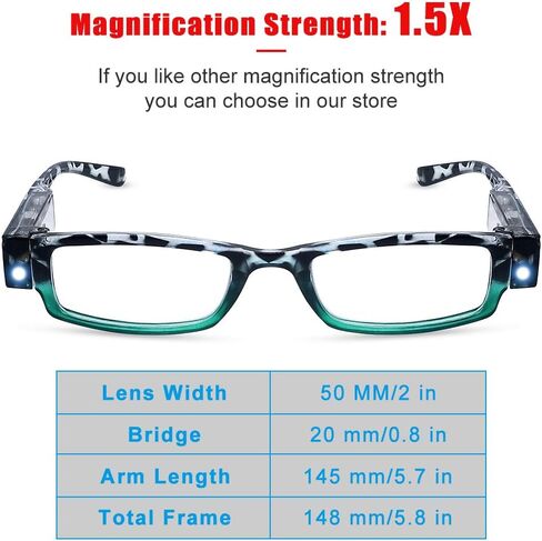 Reading Glasses with Light Bright LED Readers with Lights Reading Glasses Lighted Magnifier Nighttime Reader Compact Full Frame Eyewear Clear Vision Unisex Clear Vision Lighted Eye Glasses，+150 in Saudi Arabia