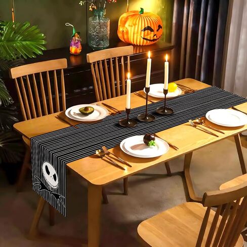 Vohado Nightmare Before Christmas Table Runner Halloween Jack Skellington ديكور حفلات أعياد الميلاد غرفة الطعام ديكور طاولة المطبخ المنزلي (13 بوصة × 72 بوصة) in Kuwait