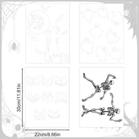 4 Sheets Halloween Glow Stickers, Halloween Decorative Window Clings Stickers Luminous Skeleton Ghost Witch Moon Spooky Window Glow in The Dark Decals Cute Halloween Home Decoration in Saudi Arabia