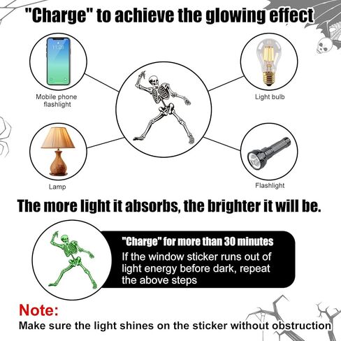 4 Sheets Halloween Glow Stickers, Halloween Decorative Window Clings Stickers Luminous Skeleton Ghost Witch Moon Spooky Window Glow in The Dark Decals Cute Halloween Home Decoration in Saudi Arabia