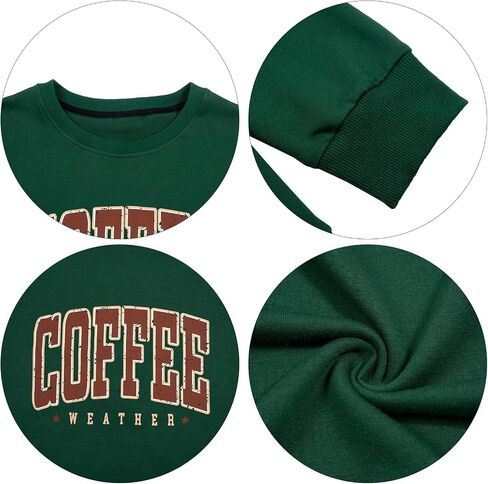 سويت شيرت LOTUCY Coffee للنساء، سويت شيرت برقبة دائرية للطقس والقهوة، قميص كاجوال للخريف والخريف بأكمام طويلة in Kuwait