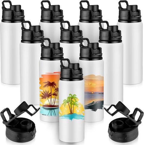 10 قطع من زجاجات المياه الفارغة المصنوعة من الألومنيوم من هانيداك، زجاجات رياضية معدنية بيضاء، زجاجات رياضية كبيرة قابلة لإعادة الاستخدام ومضادة للتسرب، نحيفة ومستقيمة بالضغط الحراري، مع مقبض لمستلزمات السفر (25 أونصة) in Kuwait