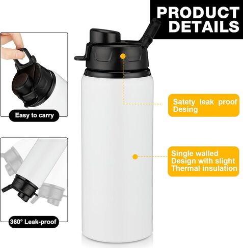 10 قطع من زجاجات المياه الفارغة المصنوعة من الألومنيوم من هانيداك، زجاجات رياضية معدنية بيضاء، زجاجات رياضية كبيرة قابلة لإعادة الاستخدام ومضادة للتسرب، نحيفة ومستقيمة بالضغط الحراري، مع مقبض لمستلزمات السفر (25 أونصة) in Kuwait