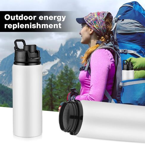 10 قطع من زجاجات المياه الفارغة المصنوعة من الألومنيوم من هانيداك، زجاجات رياضية معدنية بيضاء، زجاجات رياضية كبيرة قابلة لإعادة الاستخدام ومضادة للتسرب، نحيفة ومستقيمة بالضغط الحراري، مع مقبض لمستلزمات السفر (25 أونصة) in Kuwait