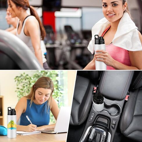 10 قطع من زجاجات المياه الفارغة المصنوعة من الألومنيوم من هانيداك، زجاجات رياضية معدنية بيضاء، زجاجات رياضية كبيرة قابلة لإعادة الاستخدام ومضادة للتسرب، نحيفة ومستقيمة بالضغط الحراري، مع مقبض لمستلزمات السفر (25 أونصة) in Kuwait