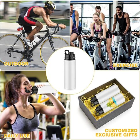 10 قطع من زجاجات المياه الفارغة المصنوعة من الألومنيوم من هانيداك، زجاجات رياضية معدنية بيضاء، زجاجات رياضية كبيرة قابلة لإعادة الاستخدام ومضادة للتسرب، نحيفة ومستقيمة بالضغط الحراري، مع مقبض لمستلزمات السفر (25 أونصة) in Kuwait