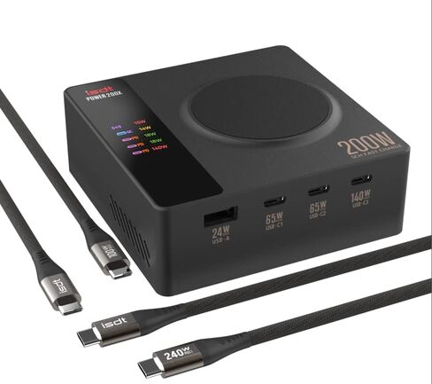 ISDT Power 200X 200W USB C محطة شحن سطح المكتب - 4+1 منافذ متوافقة مع MacBook Pro/Air، iPad، iPhone، Galaxy، Pixel (مع محول الطاقة، مع وظيفة الشحن المغناطيسي) in Saudi Arabia