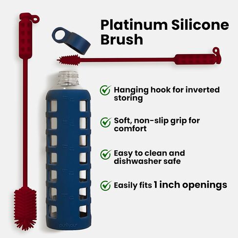 purifyou Platinum Silicone Water Bottle Cleaner Brush, Extra Long Handle 16 inch, with Cap Brush for Tumblers, Drinking Glasses, Vase - Perfect for Narrow Skinny Neck Containers (Red) in Saudi Arabia