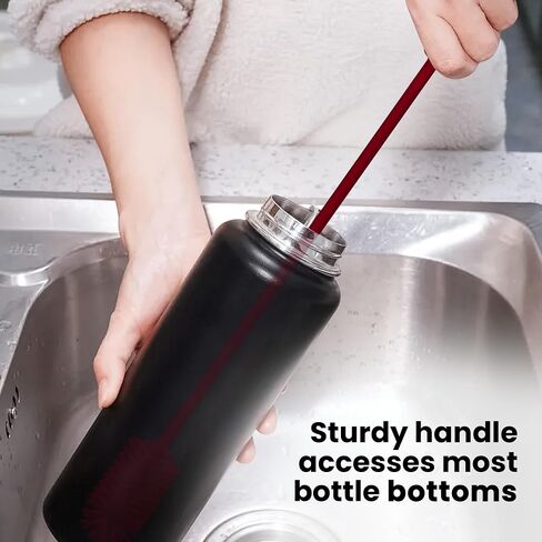 purifyou Platinum Silicone Water Bottle Cleaner Brush, Extra Long Handle 16 inch, with Cap Brush for Tumblers, Drinking Glasses, Vase - Perfect for Narrow Skinny Neck Containers (Red) in Saudi Arabia