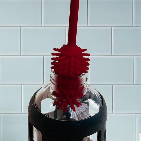 purifyou Platinum Silicone Water Bottle Cleaner Brush, Extra Long Handle 16 inch, with Cap Brush for Tumblers, Drinking Glasses, Vase - Perfect for Narrow Skinny Neck Containers (Red) in Saudi Arabia