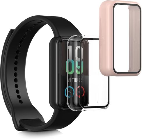 kwmobile Cover Comaptible with Huami Amazfit Band 7 Covers - 2X Tempered Glass with Plastic Frame - Transparent in Saudi Arabia